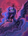  blood_moon blue_eyes crown cutie_mark equine eyeshadow female friendship_is_magic horn looking_at_viewer makeup mammal matrosha123 moon my_little_pony necklace night princess_luna_(mlp) red_sky solo sparkles winged_unicorn wings 