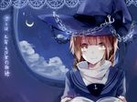  anchor bad_id bad_pixiv_id bow braid brown_eyes brown_hair chain check_translation crescent_moon dress hat hat_bow highres long_hair marurodo moon nail_polish oounabara_to_wadanohara sailor_dress solo translated translation_request turtleneck twin_braids wadanohara witch_hat 