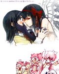  6+girls ^_^ ^o^ akemi_homura akuma_homura anthony_(madoka_magica) bare_shoulders black_gloves black_hair blood blood_from_mouth blush bow camcorder choker closed_eyes covering_eyes dress dual_persona elbow_gloves familiar_(madoka_magica) female_pervert gaijin_4koma gloves hair_bow hair_ribbon hands_on_another's_cheeks hands_on_another's_face jpeg_artifacts kaname_madoka kiss long_hair long_sleeves magical_girl mahou_shoujo_madoka_magica mahou_shoujo_madoka_magica_movie multiple_girls multiple_persona nosebleed open_mouth peeking_through_fingers pervert pink_eyes pink_hair purple_eyes recording red_bow ribbon salamander school_uniform selfcest short_hair short_twintails silverxp speech_bubble spoilers spoken_ellipsis surprise_kiss surprised translation_request twintails two_side_up ultimate_madoka upper_body white_background white_gloves wings yuri 