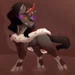  black_hair equine evehly friendship_is_magic fur grey_fur grin hair horn king_sombra_(mlp) looking_at_viewer male mammal my_little_pony red_eyes solo teeth unicorn 