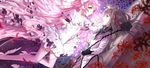  akemi_homura black_flower black_hair black_rose bow bow_(weapon) choker dress eye_contact floating flower gloves hair_bow hair_ribbon hand_on_another's_cheek hand_on_another's_face high_heels kaname_madoka long_hair looking_at_another luciana1 lying magical_girl mahou_shoujo_madoka_magica mahou_shoujo_madoka_magica_movie multiple_girls on_back pink_hair purple_eyes red_ribbon ribbon rose skirt smile spoilers star_(sky) thighhighs two_side_up ultimate_madoka weapon white_gloves yellow_eyes yuri zettai_ryouiki 