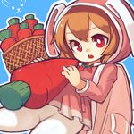  animal_ears animal_hood backpack bad_id bad_pixiv_id bag basket bunny_ears bunny_hood carrot gatakigi_gama hat hood open_mouth original red_eyes short_hair solo 