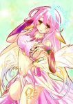 angel_wings bare_shoulders blush breasts crop_top feathered_wings gloves halo hand_on_own_chest jibril_(no_game_no_life) large_breasts long_hair low_wings midriff mismatched_legwear navel no_game_no_life orange_eyes pink_hair shizen_sora sideboob solo taut_clothes tongue tongue_out white_wings wings 