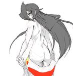  ass back breasts character_request from_behind hair_over_one_eye large_breasts long_hair looking_back marupon no_panties oekaki off_shoulder sideboob solo undressing 