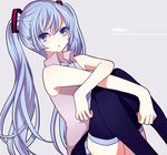  blue_eyes blue_hair character_name hatsune_miku long_hair necktie shinogo_no sitting solo thighhighs twintails very_long_hair vocaloid 
