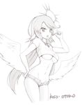  angel_wings breasts candy crop_top crop_top_overhang feathered_wings food greyscale groin halo hand_on_hip highres jibril_(no_game_no_life) kuso_otoko large_breasts lollipop long_hair low_wings magic_circle md5_mismatch midriff monochrome navel no_game_no_life open_fly open_mouth shirt short_shorts shorts skindentation solo taut_clothes taut_shirt tongue unbuttoned underboob unzipped very_long_hair white_wings wings 