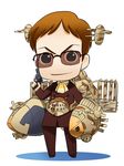  backpack bag brown_hair cravat formal glasses gun handgun headgear hirai_yukio long_sleeves machinery male_focus muska pants parody pistol propeller simple_background solo standing suit sunglasses tenkuu_no_shiro_laputa tonari_no_totoro weapon white_background 