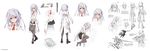 3: :o absurdres black_legwear blue_eyes blush character_sheet closed_eyes commentary copyright_name culture_japan english_commentary food hair_ornament hand_on_own_cheek highres ice_cream long_hair lying necktie no_shoes official_art on_side pinakes school_uniform shirasawa_chitose shoes silver_hair skirt sleeping spoon sweatdrop thighhighs translation_request v-shaped_eyebrows 