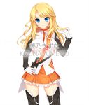  blonde_hair blue_eyes character_name culture_japan gloves hair_flip hand_on_hip impossible_clothes long_hair shirahane_nao skirt solo thighhighs white_background white_gloves yumeno_kizuna zettai_ryouiki 