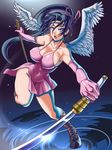 1girl breasts dual_wielding kousaka_shigure kuro_fn large_breasts shijou_saikyou_no_deshi_ken&#039;ichi shijou_saikyou_no_deshi_ken'ichi solo wings 
