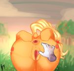  anus applejack_(mlp) cutie_mark disembodied_hand equine female friendship_is_magic fur hand horse mammal my_little_pony orange_fur outside penis pony presenting pussy pussy_juice somescrub spread_pussy spreading spreading_anus tree 