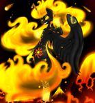  anthro black_fur blumagpie breasts claws corrupted cutie_mark equine evil_smile feathers female fingers fire flaming_hair friendship_is_magic fur hair hands horn horse looking_at_viewer mammal my_little_pony pony princess_celestia_(mlp) slit_eyes smile solar_flare solo standing volcano winged_unicorn wings yellow_eyes 