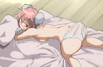  ass bad_id bad_pixiv_id bare_legs bed_sheet blush breast_press breasts butt_crack daitoutei double_bun from_above ibaraki_kasen large_breasts looking_back panties pillow pink_eyes pink_hair see-through short_hair sideboob solo top-down_bottom-up topless touhou underwear underwear_only white_panties 