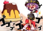  =_= blush bowl bowl_hat cherry closed_eyes commentary_request drooling food fruit hat japanese_clothes kimono long_sleeves minigirl needle obi open_mouth pudding purple_hair rindou_(p41neko) sash solo sparkle spoon sukuna_shinmyoumaru touhou wide_sleeves 