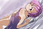  bad_id bad_pixiv_id breasts collarbone covering daitoutei hairband hand_on_own_stomach komeiji_satori looking_at_viewer lying naked_sheet nipples nude nude_cover on_back pink_eyes pink_hair short_hair small_breasts solo sweat touhou under_covers 