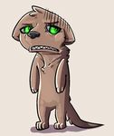  anthro canine color green_eyes mammal nude plain_background reaction_image solo syynx teeth unhappy 