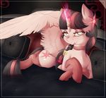  absurd_res bedroom_eyes cutie_mark drink equine evehly female friendship_is_magic fur hair hi_res horn jewelry looking_at_viewer mammal my_little_pony pillow purple_eyes purple_fur purple_hair solo twilight_sparkle_(mlp) winged_unicorn wings 
