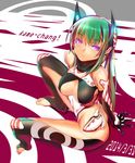 afukuro alternate_costume alternate_hair_color bad_id bad_pixiv_id bare_shoulders barefoot black_gloves black_legwear borrowed_character dated elbow_gloves expressionless from_above full_body gloves green_hair highres leotard long_hair looking_at_viewer menou_kaname multicolored_hair original purple_eyes sitting skin_tight solo text_focus thighs toeless_legwear toned 
