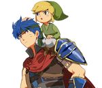  black_eyes blonde_hair blue_eyes blue_hair cape fire_emblem fire_emblem:_akatsuki_no_megami hat headband ike link multiple_boys nikayu shoulder_pads smile super_smash_bros. the_legend_of_zelda the_legend_of_zelda:_the_wind_waker toon_link 