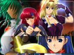  annet_myer asou_yuuko banned_artist blue_eyes brown_eyes collarbone el_viento gloves hiviki_n'alchemy kirishima_reiko mugen_senshi_valis multiple_girls restiana sega sword telnet valis weapon wolfteam 