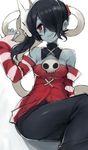  bad_id bad_pixiv_id blue_skin hair_over_one_eye k_(li) leviathan_(skullgirls) long_hair purple_eyes purple_hair skullgirls smile solo squigly_(skullgirls) zombie 