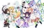  black_hair blonde_hair blue_eyes blue_hair brown_hair bunny dress green_eyes group hat headband kneehighs koi_(koisan) long_hair original purple_eyes purple_hair short_hair wink wristwear 