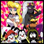  1girl animaniacs blue_eyes daffy_duck dot_warner duck_dodgers gloves heart hearts hello_nurse helmet looney_tunes martian_queen marvin_the_martian nurse purple_eyes queen_tyr&#039;ahnee queen_tyr'ahnee remotarou wakko_warner yakko_warner yellow_eyes 