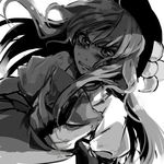  angry bad_id bad_pixiv_id clenched_teeth greyscale hat hinanawi_tenshi long_hair lowres monochrome popoin solo teeth touhou 