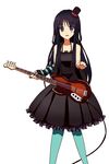  akiyama_mio bad_id bad_pixiv_id bangs bass_guitar black_hair blue_eyes blunt_bangs don't_say_&quot;lazy&quot; dress elbow_gloves facepaint fingerless_gloves gloves hat highres instrument k-on! kuroi_hitsuji long_hair mini_hat mini_top_hat pantyhose smile solo striped striped_gloves top_hat 