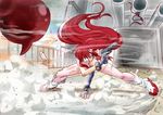  action adiane bad_id bad_pixiv_id battle boots breasts bullet dust fingerless_gloves gloves gun hair_ornament large_breasts long_hair matumoto_mouse open_mouth pink_legwear red_hair scarf scorpion_tail solo tail tengen_toppa_gurren_lagann thighhighs topless torn_clothes torn_legwear weapon yellow_eyes yoko_littner 