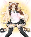  akiyama_mio alternate_costume animal_ears brown_eyes brown_hair cat_ears chibi enmaided foreshortening glasses hands heart hirasawa_yui k-on! kotobuki_tsumugi long_hair maid moe_moe_kyun! multiple_girls na!_(na'mr) one_eye_closed school_uniform tainaka_ritsu thighhighs tongue yamanaka_sawako 