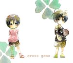  1girl aogiri baseball baseball_mitt clover cross_game four-leaf_clover kitamura_kou shirt short_hair shorts t-shirt traditional_media tsukishima_aoba watercolor_(medium) younger 