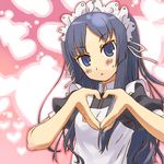  akiyama_mio alternate_costume apron bangs black_hair blue_eyes blunt_bangs blush buntan enmaided face hands headdress heart heart_hands hime_cut k-on! long_hair maid maid_headdress moe_moe_kyun! solo 