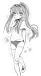  buruma clannad fujibayashi_kyou greyscale gym_uniform highres ikuhashi_muiko long_hair monochrome ponytail solo thighhighs 