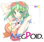  breasts cleavage goggles gradient_hair green_eyes green_hair gumi headset large_breasts mizoguchi_keiji multicolored_hair sidelocks smile solo upper_body vocaloid wing_collar 