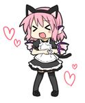  &gt;_&lt; :d akiyama_mio akiyama_mio_(cosplay) animal_ears cat_ears cat_tail chibi closed_eyes cosplay heart heart_hands k-on! lowres maid moe_moe_kyun! mystia_lorelei open_mouth pink_hair smile solo tail thighhighs touhou wings xd yamabuki_(yusuraume) 