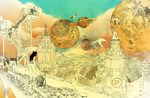  animal_ears building cat_ears cityscape cloud elephant ground_vehicle kudamono790 original planet ruins sky surreal unicycle 