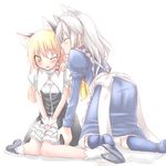  animal_ears biting blonde_hair blush cat_ears cat_tail closed_eyes dog_ears ear_biting highres hiraga_matsuri izayoi_sakuya kemonomimi_mode kirisame_marisa maid multiple_girls skirt tail touhou yuri 