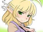  [] ahoge blonde_hair blush ear_twitch face frown green_eyes mizuhashi_parsee pointy_ears short_hair solo touhou 