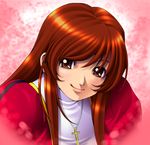  bad_id bad_pixiv_id brown_eyes brown_hair cross erica_fontaine jewelry necklace nun orange_hair sakura_taisen sakura_taisen_iii smile solo yagitori 