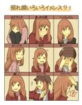  bad_id bad_pixiv_id blush closed_eyes expressions hachikoko hat higashi_no_eden morimi_saki necktie orange_hair petting scarf smile translated 