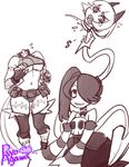  agawa_ryou artist_name detached_sleeves disembodied_head fang hair_over_one_eye leviathan_(skullgirls) midriff monochrome ms._fortune_(skullgirls) multiple_girls scar side_ponytail skullgirls smile squigly_(skullgirls) stitched_mouth stitches tears underwear wide_hips 