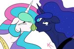  appelknekten blue_hair bulge deep_throat dildo double_dildo duo equine fellatio female friendship_is_magic hair horn mammal my_little_pony neck_bulge oral oral_sex princess_celestia_(mlp) princess_luna_(mlp) sex sex_toy tears unicorn 