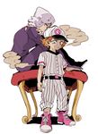  baseball_uniform belt blonde_hair blue_eyes child emporio_alnino fur_hat hat horns jojo_no_kimyou_na_bouken male_focus multiple_boys open_mouth sahau228 sitting sportswear stone_ocean weather_report 