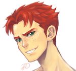  1boy dc_comics fishiebug flash_(series) freckles green_eyes male male_focus orange_hair smile solo wally_west 