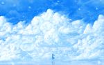  blue blue_sky cloud day long_hair original reflective_floor sailor_collar sakimori_(hououbds) scenery school_uniform serafuku skirt sky solo standing very_wide_shot walking wallpaper wind 