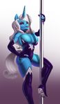  anthro anthrofied big_breasts blue_body breasts cleavage clothed clothing cutie_mark dancing dclzexon elbow_gloves equine eyelashes eyeshadow female friendship_is_magic gloves hair horn long_hair makeup mammal my_little_pony pole pole_dancing solo trixie_(mlp) unicorn white_hair 