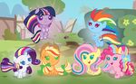  absurd_res applejack_(mlp) beavernator blonde_hair blue_eyes blue_fur bow bush cowboy_hat cute equine female feral fluttershy_(mlp) flying friendship_is_magic fur grass green_eyes group hair hat hi_res horn horse horse_tail house looking_at_viewer mailbox mammal multi-colored_hair multi-colored_tail my_little_pony open_mouth orange_fur outside pegasus pink_fur pink_hair pinkie_pie_(mlp) pony purple_eyes purple_fur purple_hair rainbow_dash_(mlp) rainbow_hair rainbow_power rainbow_tail rarity_(mlp) smile tails teal_eyes tree twilight_sparkle_(mlp) unicorn white_fur winged_unicorn wings yellow_fur young 