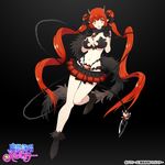  bare_legs black_background black_gloves blush breasts chain cleavage double_bun gloves large_breasts long_hair looking_at_viewer mami_(apsaras) masou_eishou_battlestar navel open_mouth original pointy_ears red_eyes red_hair simple_background skirt solo twintails very_long_hair 