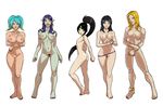  5girls akali anklet aqua_hair black_hair blonde_hair breasts female ganassa jewelry kayle league_of_legends long_hair morgana multiple_girls nail_polish nipples nude purple_hair simple_background sivir sona_buvelle uncensored white_background 